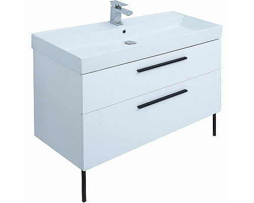 Купить Тумба под раковину Aquanet Nova 100 249922 подвесная Белая глянцевая в магазине сантехники Santeh-Crystal.ru
