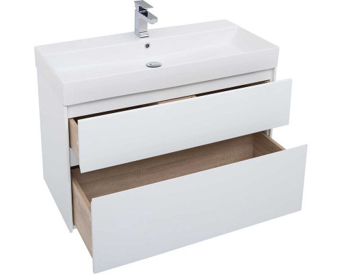 Купить Тумба с раковиной Aquanet Бруклин 100 212599 подвесная Белая в магазине сантехники Santeh-Crystal.ru