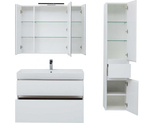 Купить Тумба с раковиной Aquanet Бруклин 100 212599 подвесная Белая в магазине сантехники Santeh-Crystal.ru