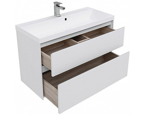 Приобрести Тумба под раковину Aquanet Гласс 100 235664 подвесная Белая в магазине сантехники Santeh-Crystal.ru