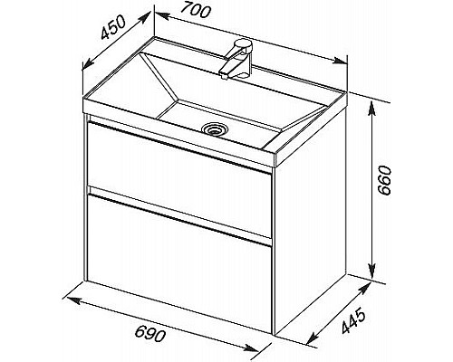 Заказать Тумба под раковину Aquanet Гласс 70 206700 подвесной Белая в магазине сантехники Santeh-Crystal.ru