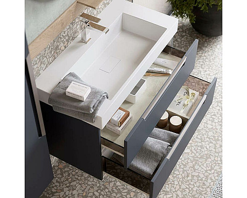 Купить Тумба под раковину Aqwella Cube 90 CUB0109GR подвесная Серая матовая в магазине сантехники Santeh-Crystal.ru