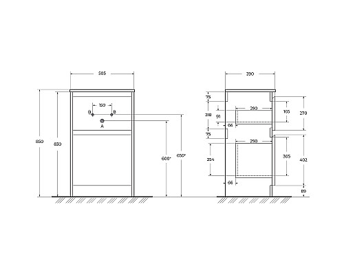 Тумба под раковину BelBagno Kraft 39 50 KRAFT39-500/390-2C-PIA-BO Bianco Opaco