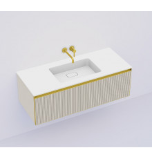 Тумба под раковину Boheme Armadi Art Quatro 1 120 790-M1-120-RIB-CM-MG-LED подвесная цвет Кашемир профиль Золото матовое