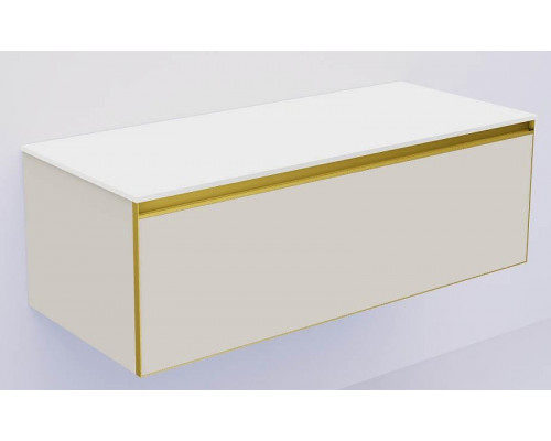 Тумба под раковину Boheme Armadi Art Quatro 1 120 790-M1-120-CM-MG-LED подвесная цвет Кашемир профиль Золото матовое