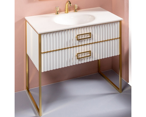 Приобрести Тумба под раковину Boheme Armadi Art Monaco 100 866-100-WG Белый глянец Золото в магазине сантехники Santeh-Crystal.ru