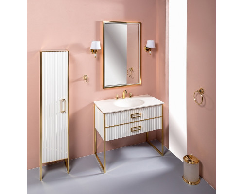 Приобрести Тумба под раковину Boheme Armadi Art Monaco 100 866-100-WG Белый глянец Золото в магазине сантехники Santeh-Crystal.ru
