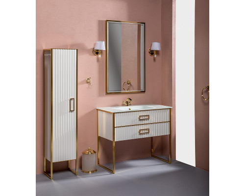 Приобрести Тумба под раковину Boheme Armadi Art Monaco 100 866-100-WG Белый глянец Золото в магазине сантехники Santeh-Crystal.ru