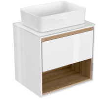 Тумба под раковину Cersanit Louna 60 SZ-LOU60-BL/Wh подвесная Белый глянец дуб Эврика