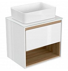 Тумба под раковину Cersanit Louna 60 SZ-LOU60-BL/Wh подвесная Белый глянец дуб Эврика