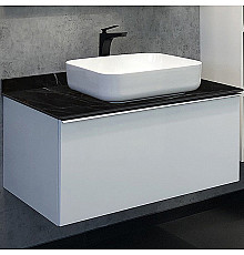 Тумба с раковиной Comforty Милан 90 00-00014008 подвесная Белая гляцевая Калакатта Блэк