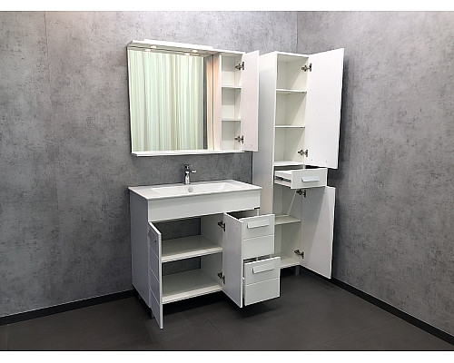 Купить Зеркало со шкафом Comforty Модена М-90 00-00001641 с подсветкой Белое матовое в магазине сантехники Santeh-Crystal.ru