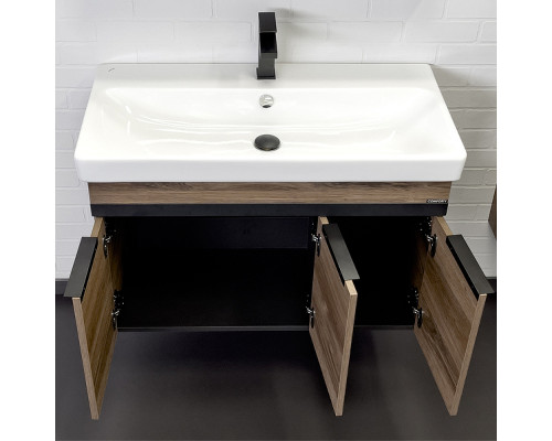 Заказать Тумба с раковиной Comforty Соло 90 00-00010979 подвесная Дуб темно-коричневый в магазине сантехники Santeh-Crystal.ru