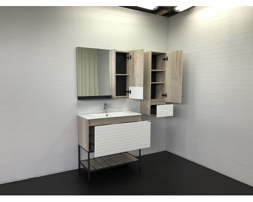 Заказать Шкаф пенал Comforty Страсбург 35 00-00006574 подвесной Дуб дымчатый Белый матовый в магазине сантехники Santeh-Crystal.ru