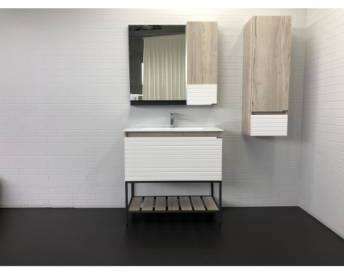 Заказать Шкаф пенал Comforty Страсбург 35 00-00006574 подвесной Дуб дымчатый Белый матовый в магазине сантехники Santeh-Crystal.ru