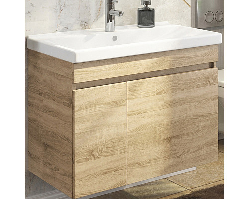 Купить Тумба с раковиной Comforty Тромсе 80 00004142219 подвесная Дуб сонома в магазине сантехники Santeh-Crystal.ru