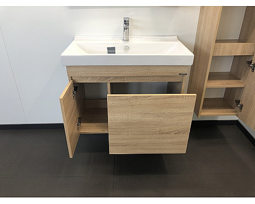 Купить Тумба с раковиной Comforty Тромсе 80 00004142219 подвесная Дуб сонома в магазине сантехники Santeh-Crystal.ru