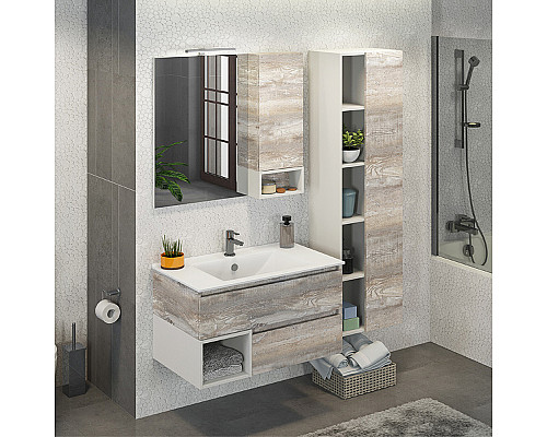 Купить Тумба с раковиной Comforty Турин 90М 00-00013940 подвесная Дуб бежевый Белая глянцевая в магазине сантехники Santeh-Crystal.ru