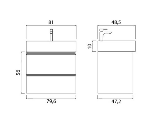 Приобрести Тумба под раковину Creto Amelia 80 14-1078G подвесная Антрацит Белый матовый в магазине сантехники Santeh-Crystal.ru