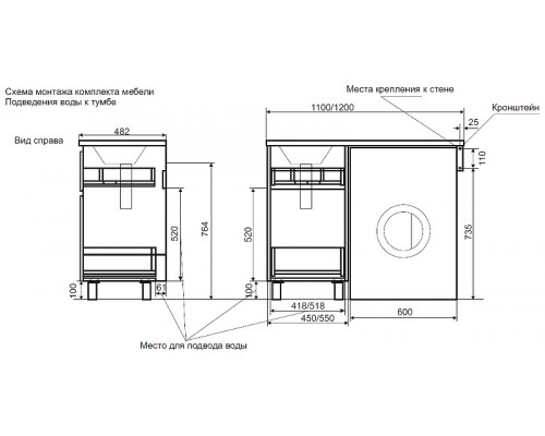 Заказать Тумба с раковиной Creto Cafor 110 L 19-W110L Белый глянец в магазине сантехники Santeh-Crystal.ru