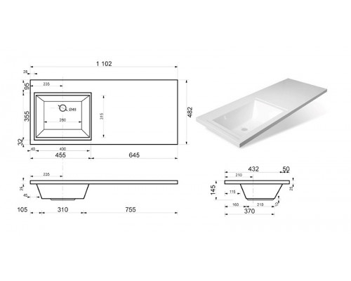 Заказать Тумба с раковиной Creto Cafor 110 L 19-W110L Белый глянец в магазине сантехники Santeh-Crystal.ru