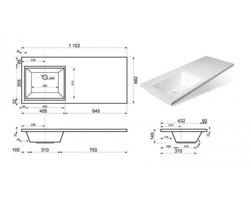 Приобрести Тумба с раковиной Creto Cafor 110 R 19-W110R Белый глянец в магазине сантехники Santeh-Crystal.ru