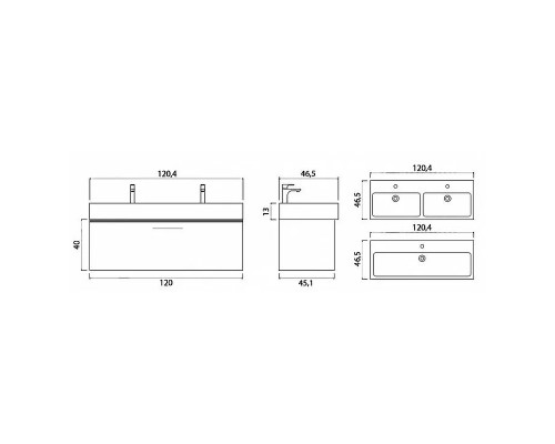 Заказать Тумба под раковину Creto Milano 120 5-1393-1394SO подвесная Sorano в магазине сантехники Santeh-Crystal.ru
