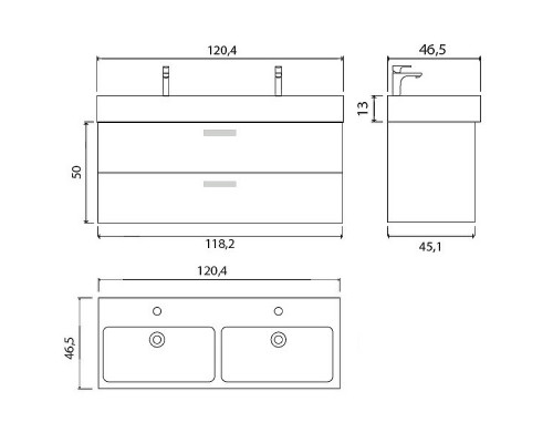 Приобрести Тумба под раковину Creto Tivoli 120 Due 8-1393BA подвесная Bamenda в магазине сантехники Santeh-Crystal.ru