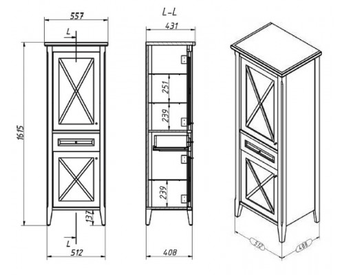 Купить Шкаф пенал Creto Vetra 55 R 15-16056NR Орех в магазине сантехники Santeh-Crystal.ru