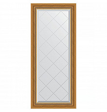 Зеркало Evoform Exclusive-G 123х53 BY 4045 с гравировкой в багетной раме - Состаренное золото с плетением 70 мм