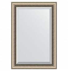 Зеркало Evoform Exclusive 93х63 BY 1172 с фацетом в багетной раме - Состаренное серебро с плетением 70 мм