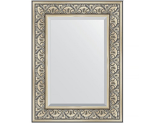 Приобрести Зеркало Evoform Exclusive 80х60 BY 3398 с фацетом в багетной раме - Барокко серебро 106 мм в магазине сантехники Santeh-Crystal.ru