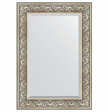 Зеркало Evoform Exclusive 100х70 BY 3450 с фацетом в багетной раме - Барокко серебро 106 мм