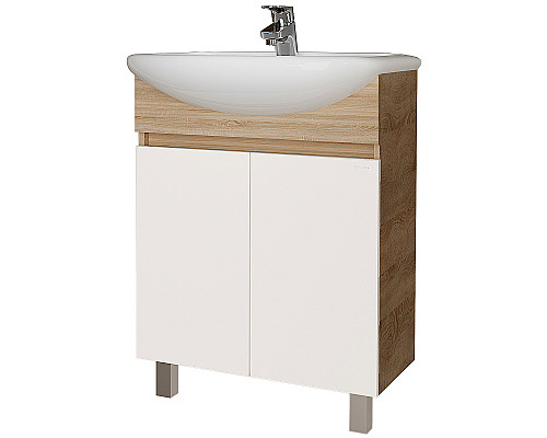 Купить Тумба под раковину Grossman Поло 60 106011 Дуб сонома светлый Белая глянцевая в магазине сантехники Santeh-Crystal.ru