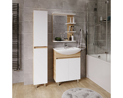 Купить Тумба под раковину Grossman Поло 60 106011 Дуб сонома светлый Белая глянцевая в магазине сантехники Santeh-Crystal.ru