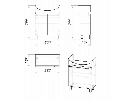 Купить Тумба под раковину Grossman Поло 60 106011 Дуб сонома светлый Белая глянцевая в магазине сантехники Santeh-Crystal.ru