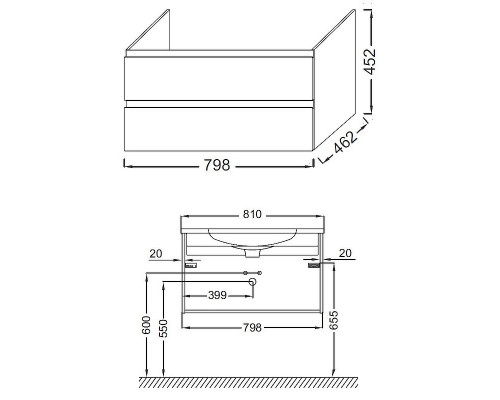 Приобрести Тумба под раковину Jacob Delafon Madeleine 80 EB2053-J54 подвесная Серая матовая в магазине сантехники Santeh-Crystal.ru