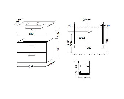 Приобрести Тумба под раковину Jacob Delafon Ola 81 EB391RU-N14 подвесная Серый антрацит в магазине сантехники Santeh-Crystal.ru