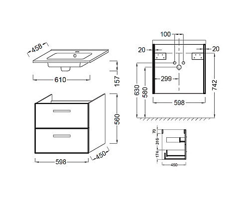 Приобрести Тумба под раковину Jacob Delafon Ola 61 EB390RU-N14 подвесная Серый антрацит в магазине сантехники Santeh-Crystal.ru