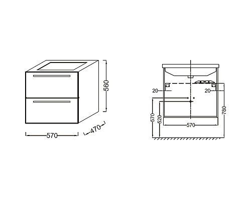 Купить Тумба под раковину Jacob Delafon Struktura EB1276-N18 57 подвесная Белая в магазине сантехники Santeh-Crystal.ru