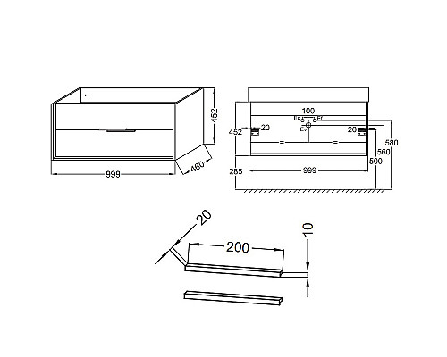 Приобрести Тумба под раковину Jacob Delafon Vivienne 100 EB1508-N18-N18 подвесная Белая ручки Хром в магазине сантехники Santeh-Crystal.ru