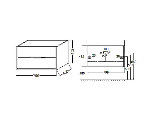 Приобрести Тумба под раковину Jacob Delafon Vivienne 80 EB1584-E52-F30 подвесная Белый сатин Дуб табак в магазине сантехники Santeh-Crystal.ru