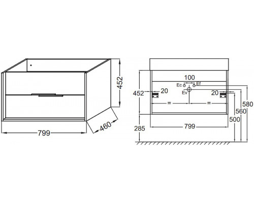 Заказать Тумба под раковину Jacob Delafon Vivienne 80 EB1584-N18-S40 подвесная Белая Серая в магазине сантехники Santeh-Crystal.ru