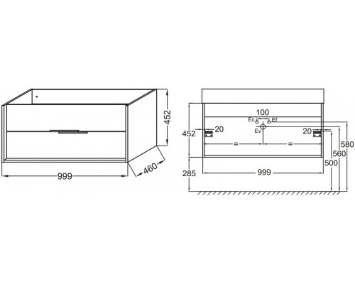 Заказать Тумба под раковину Jacob Delafon Vivienne 100 EB1585-E52-S14 подвесная Черный сатин Дуб табак в магазине сантехники Santeh-Crystal.ru