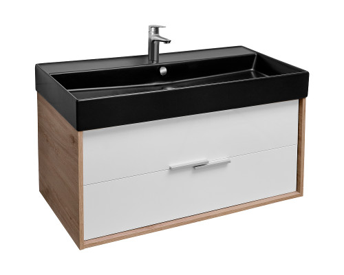 Купить Тумба под раковину Jacob Delafon Vivienne 100 EB1668-E75-J5 подвесная Белая глянцевая Дуб давос натуральный в магазине сантехники Santeh-Crystal.ru