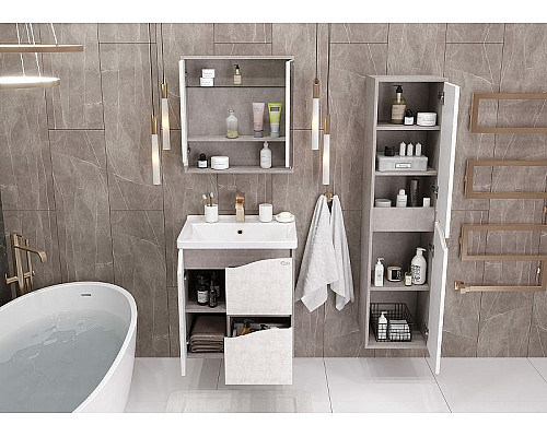 Купить Зеркальный шкаф Onika Брендон 60.00 206084 Камень светлый Бетон крем в магазине сантехники Santeh-Crystal.ru