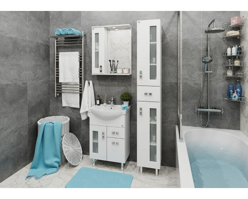 Приобрести Зеркало со шкафом Onika Кристалл 58.01 205817 с подсветкой Белое в магазине сантехники Santeh-Crystal.ru