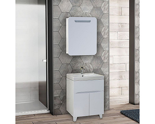 Приобрести Зеркальный шкаф Onika Неаполь 60.01 R 206064 с подсветкой Белый в магазине сантехники Santeh-Crystal.ru