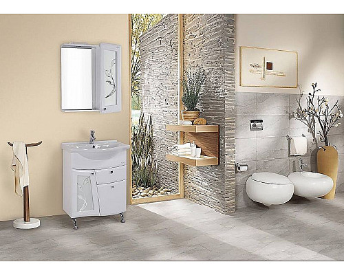 Приобрести Зеркало со шкафом Onika Валенсия 65.01 R 206532 с подсветкой Белое в магазине сантехники Santeh-Crystal.ru