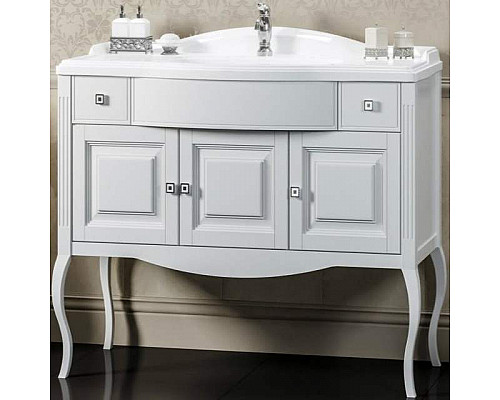 Купить Тумба под раковину Opadiris Лаура 100 Z0000012805 Белая матовая ручки Swarovski Хром в магазине сантехники Santeh-Crystal.ru